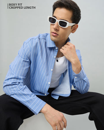 Chimpaaanzee Men Blue Boxy Fit Shirt