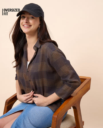 Chimpaaanzee Women Dark Brown Oversized Shirt