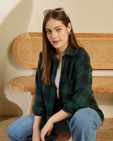 Chimpaaanzee Women Green & Black Oversized Shirt