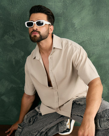 Chimpaaanzee Men Beige Oversized Fit Shirt