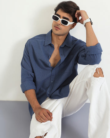 Chimpaaanzee Men Blue Oversized Fit Shirt