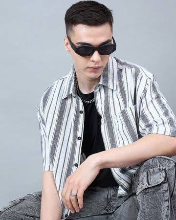 Chimpaaanzee Men White & Yellow Oversized Shirt