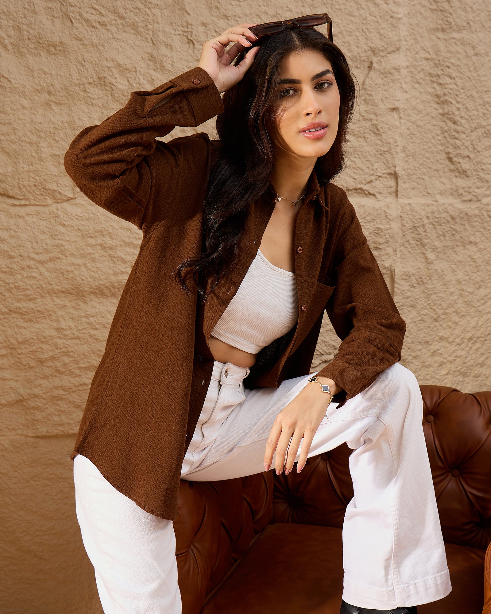 Chimpaaanzee Women Brown Oversized Shirt
