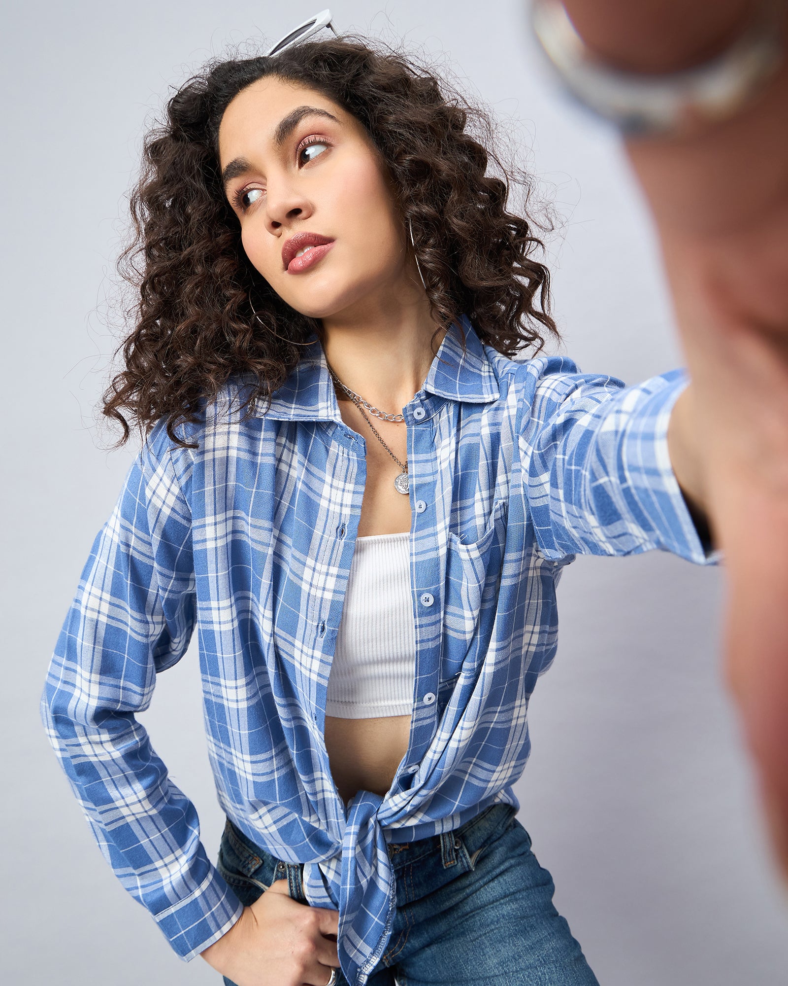 Chimpaaanzee Women Blue & White Oversized Shirt