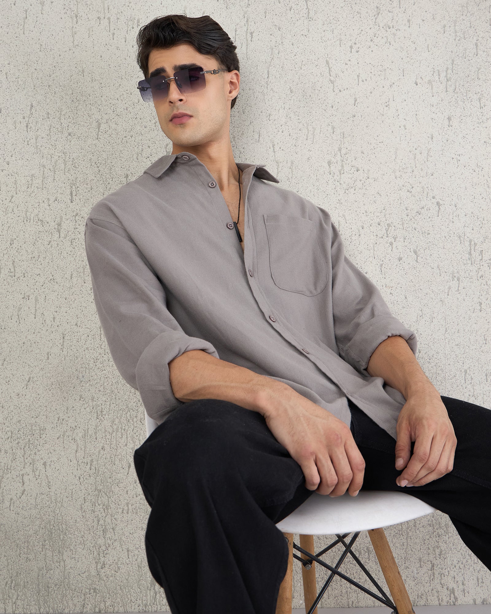 Chimpaaanzee Men Grey Oversized Fit Shirt - CHIMPAAANZEE