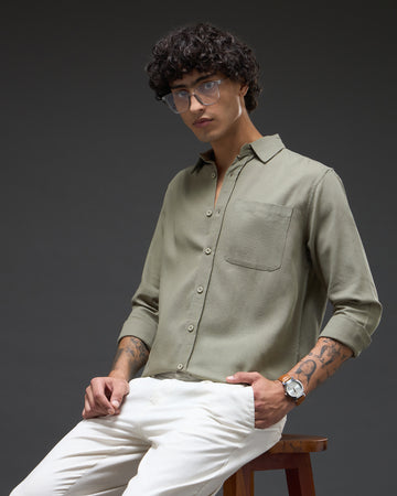 Chimpaaanzee Men Olive Green Regular Fit Shirt