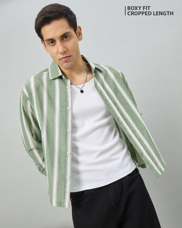 Chimpaaanzee Men Green & White Boxy Fit Shirt