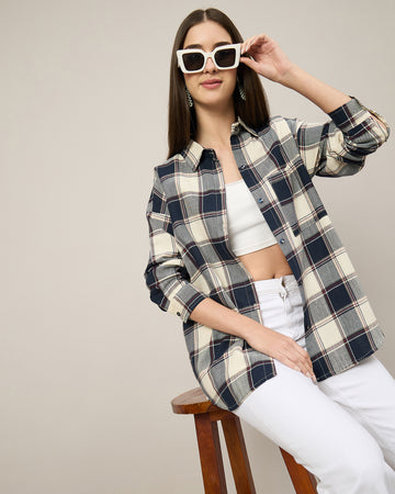 Chimpaaanzee Women Navy & Off white Oversized Shirt