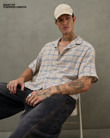 Chimpaaanzee Men Beige Boxy Fit Shirt