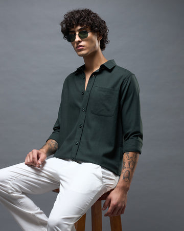 Chimpaaanzee Men Dark Green Regular Fit Shirt