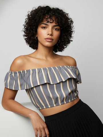 Chimpaaanzee Women Off Shoulder Grey Top