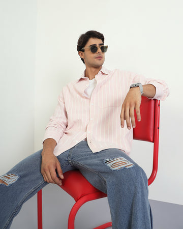 Chimpaaanzee Men Pink Oversized Fit Shirt
