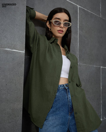 Chimpaaanzee Women Dark Green Oversized Shirt