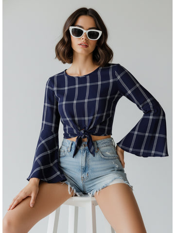 Chimpaaanzee Women Bell Sleeve Navy Top