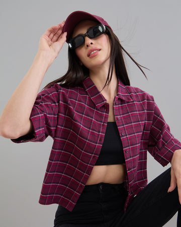 Chimpaaanzee Women Burgundy Crop Shirt