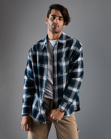 Chimpaaanzee Men White & Blue Oversized Shirt