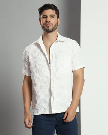 Chimpaaanzee Men White Regular Fit Shirt