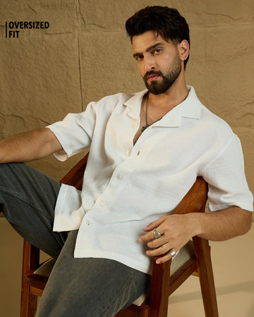 Chimpaaanzee Men White Oversized Fit Shirt