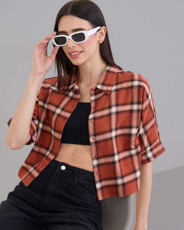 Chimpaaanzee Women Rust Orange Crop Shirt