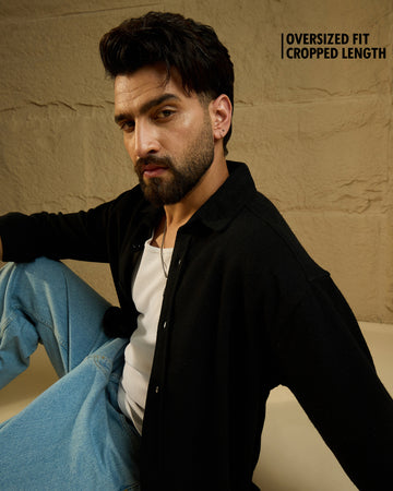 Chimpaaanzee Men Black Oversized Fit Shirt