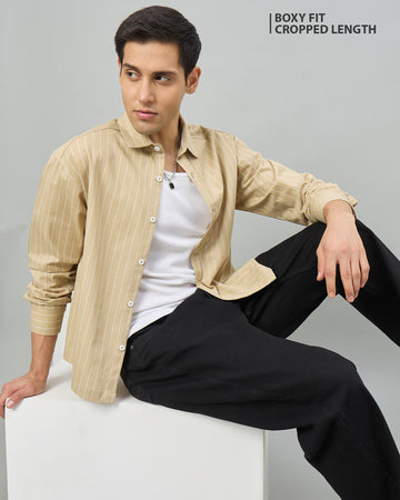 Chimpaaanzee Men Beige Boxy Fit Shirt