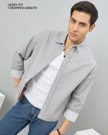 Chimpaaanzee Men Grey Boxy Fit Shirt