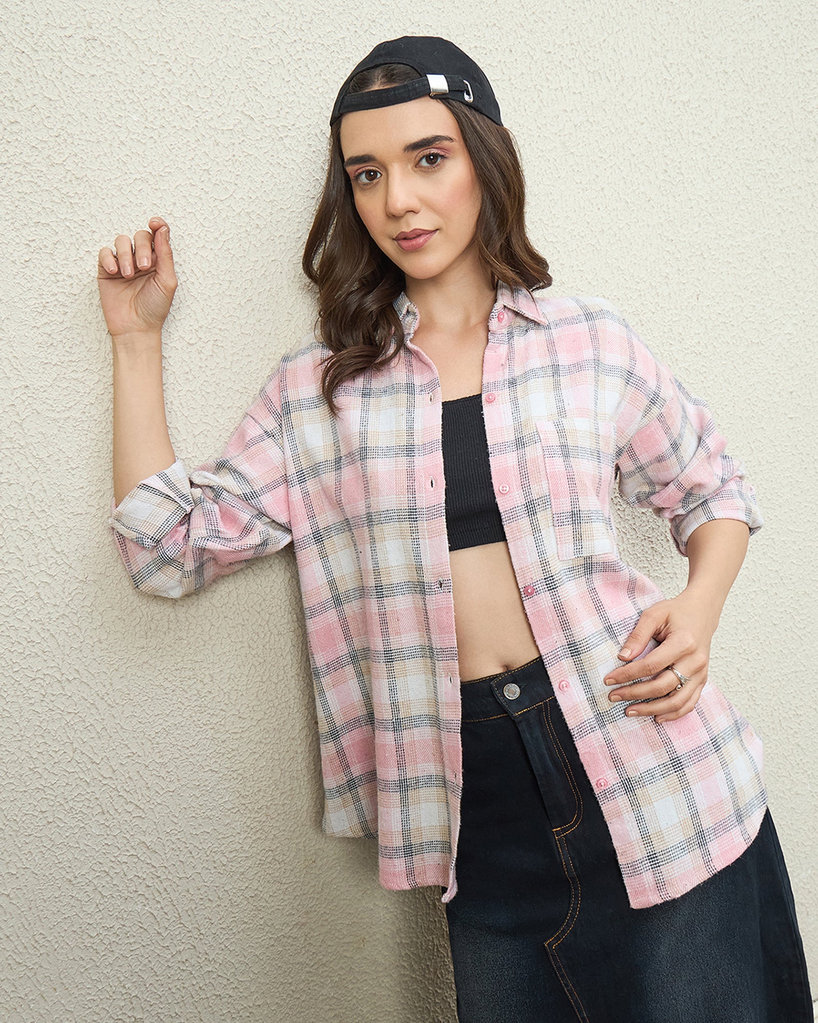 Chimpaaanzee Women Light Pink Oversized Shirt