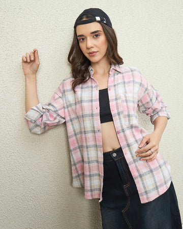 Chimpaaanzee Women Light Pink Oversized Shirt