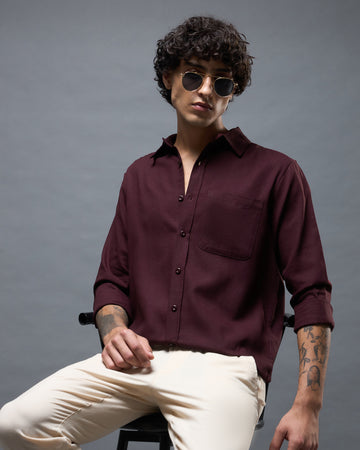Chimpaaanzee Men Maroon Regular Fit Shirt
