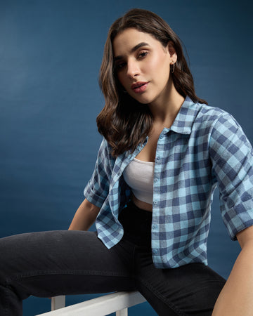 Chimpaaanzee Women Blue Crop Shirt