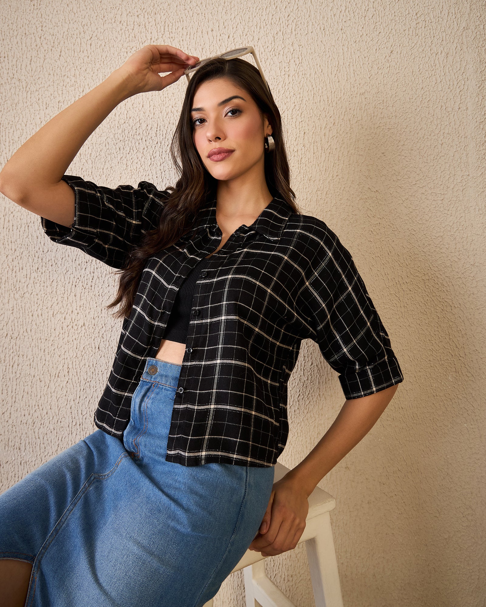 Chimpaaanzee Women Black Crop Shirt