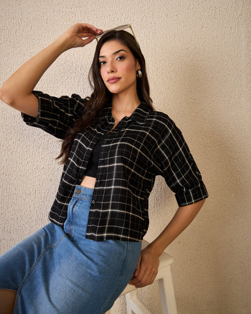 Chimpaaanzee Women Black Crop Shirt
