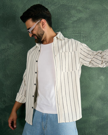 Chimpaaanzee Men White Oversized Fit Shirt