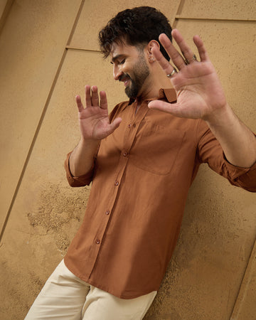 Chimpaaanzee Men Light Brown Regular Fit Shirt