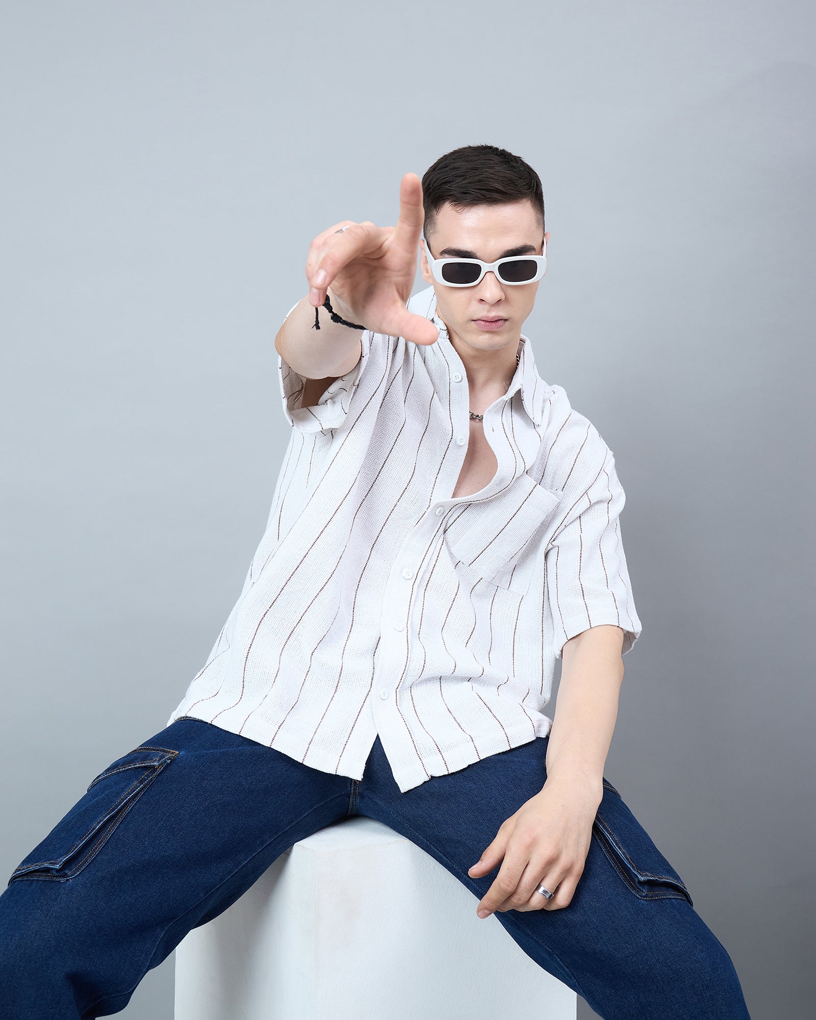Chimpaaanzee Men White & Brown Oversized Shirt