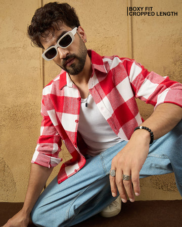 Chimpaaanzee Men Red & White Boxy Fit Shirt