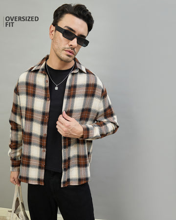 Chimpaaanzee Men Brown & Beige Oversized Fit Shirt