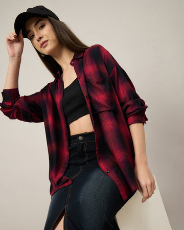 Chimpaaanzee Women Pink & Black Oversized Shirt