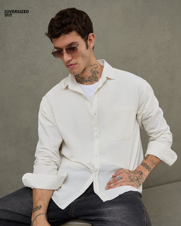Chimpaaanzee Men Off White Oversized Fit Shirt