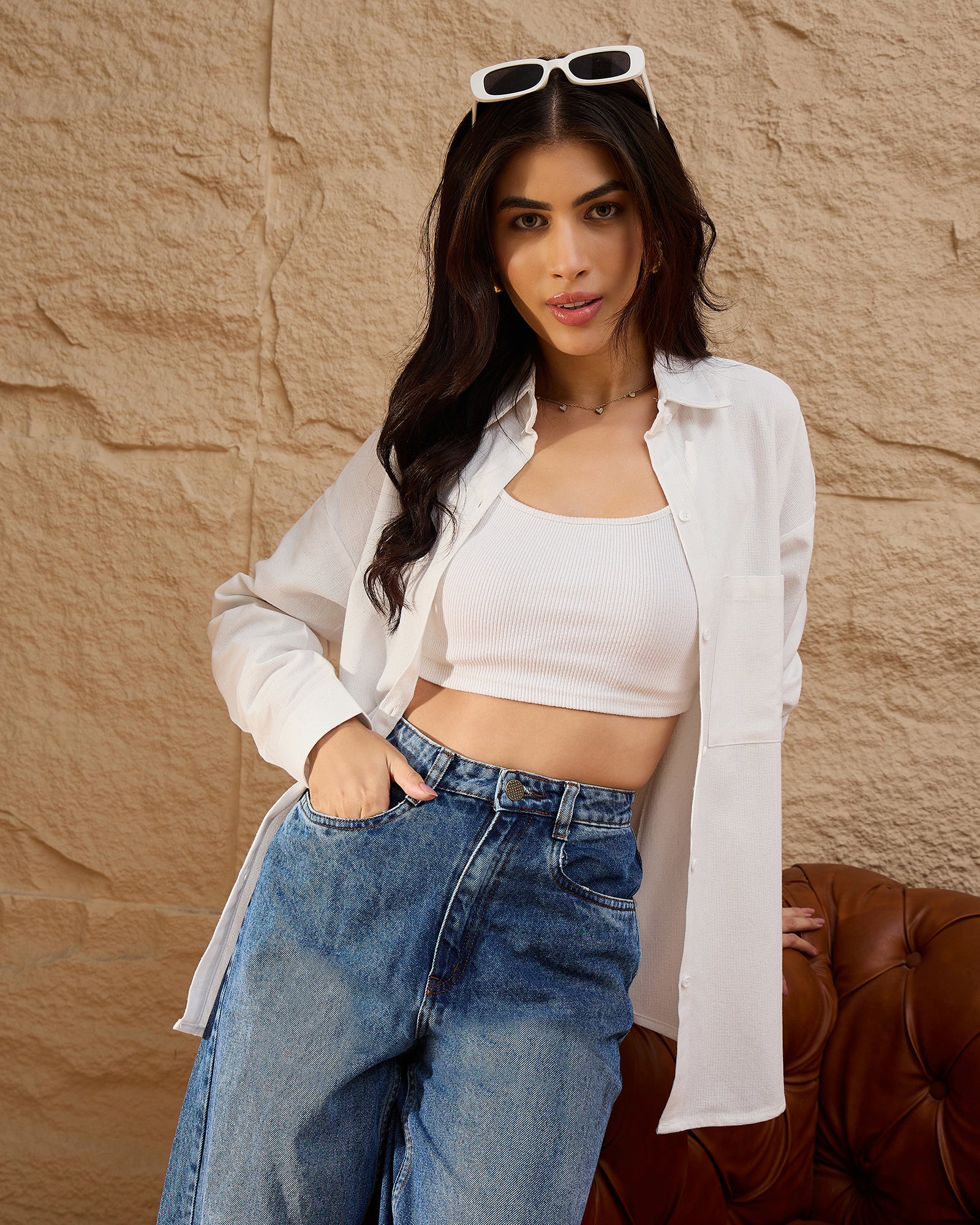 Chimpaaanzee Women White Oversized Shirt