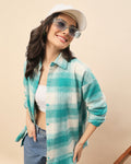Chimpaaanzee Women Green & White Oversized Shirt - CHIMPAAANZEE