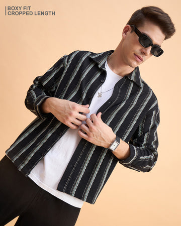 Chimpaaanzee Men Black Boxy Fit Shirt
