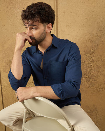 Chimpaaanzee Men Navy Regular Fit Shirt