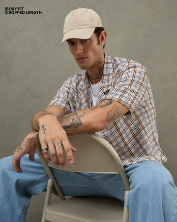 Chimpaaanzee Men Beige & Brown Boxy Fit Shirt