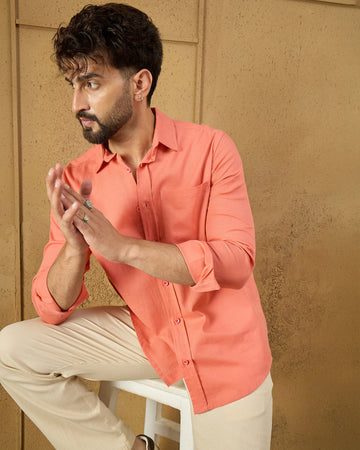 Chimpaaanzee Men Orange Regular Fit Shirt
