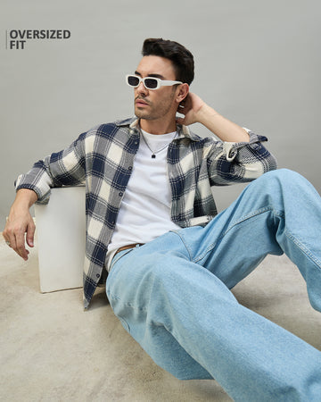 Chimpaaanzee Men Navy & Beige Oversized Fit Shirt