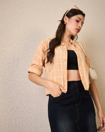 Chimpaaanzee Women Peach Crop Shirt