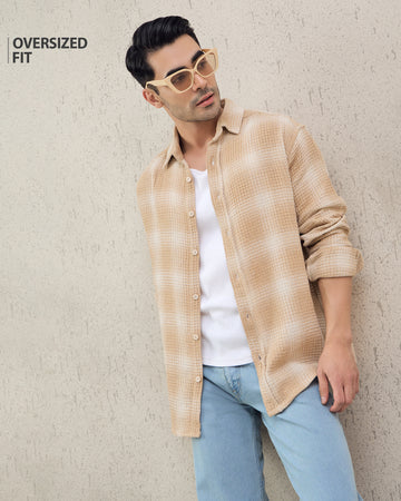 Chimpaaanzee Men Beige Oversized Fit Shirt