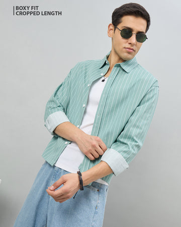 Chimpaaanzee Men Green Boxy Fit Shirt
