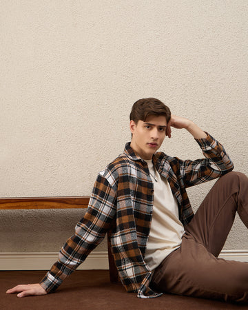 Chimpaaanzee Men Brown Oversized Fit Shirt